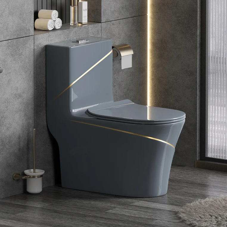 Luxury Grey Gold Bathroom Water Closet One Piece Ceramic Toilets Bowl Colored Gray Toilet