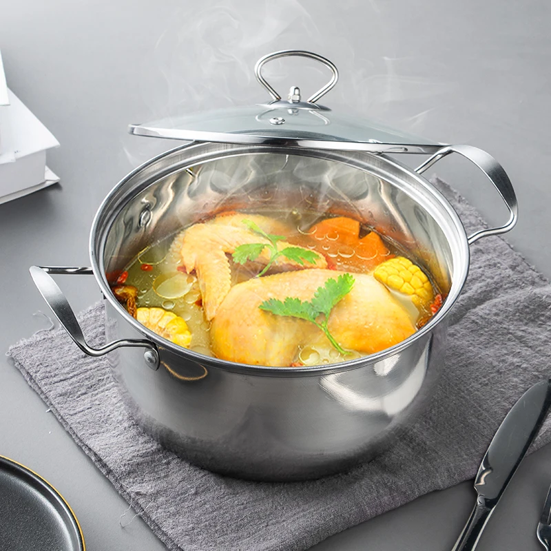 Quality assurance high quality stainless soup cooking pot with glass lid multi-function