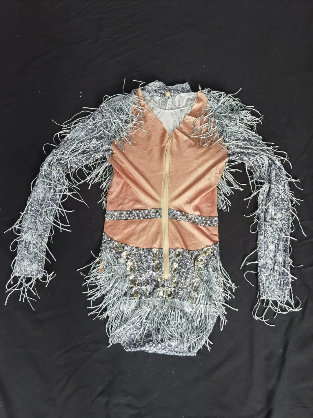 2023 Crystal Rhinestone Tassel Exotic Dancer Clothes Dancer Leotards Adult Lady Rompers Short Jumpsuit Women One Piece Bodysuit