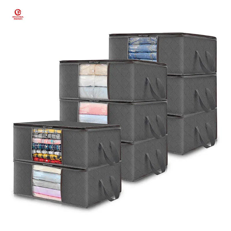 Clothes Organizer Storage Bag Foldable Storage Box with Large Clear Window Sturdy Handles for Closet Dorm Pillow Bedding Clothes