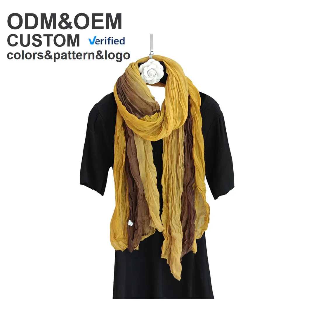 Wholesale Latest Design Spring Long Shawls Crinkle Cotton Linen feeling Like Crepe Scarf for Women Made of Durable Polyester