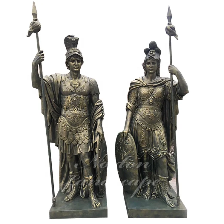 Outdoor decoration antique bronze brass roman soldier spear statue sculpture for sale