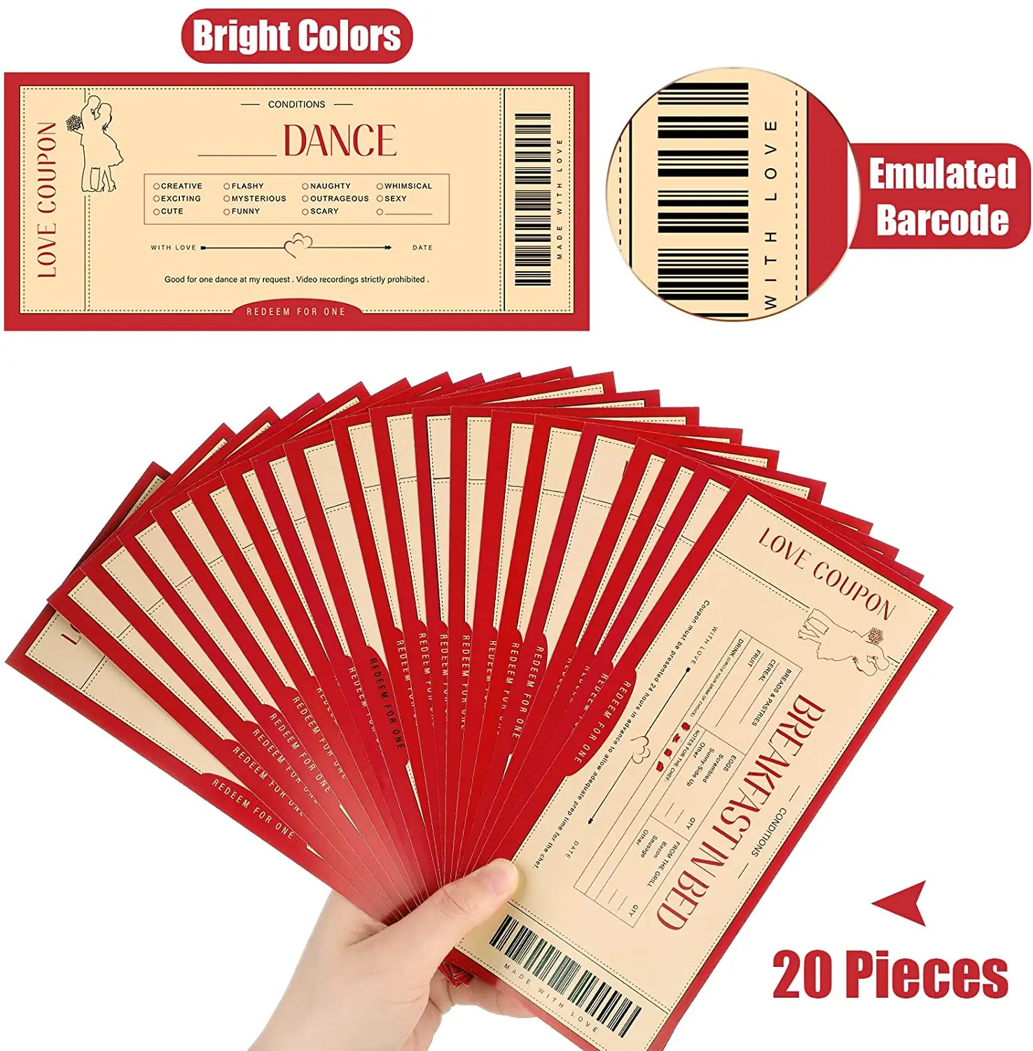 Custom Design Watercolor Theme Barcode Gift Certificate Cards Love Voucher Coupons Naughty I Owe You Cards Romantic Gift Coupon