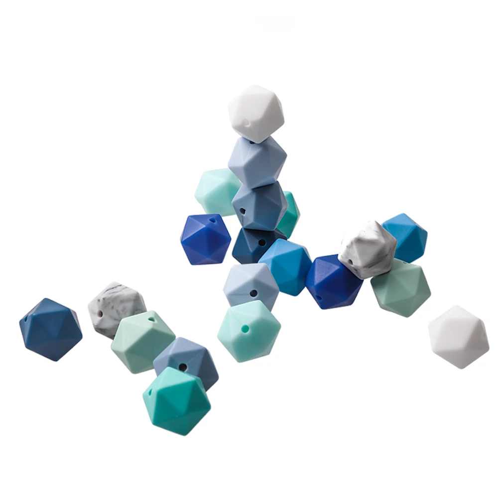 Оптом пищевого класса BPA бесплатные силиконовые жевательные 14 мм lcosahedron бусины игрушки-прорезыватели для