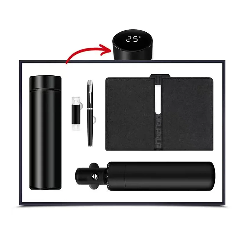 High Quality Corporate Gift Custom Logo Thermos Cup Notebook Pen Umbrella 16gb USB Luxury Business Gift Set In Box For Men Women
