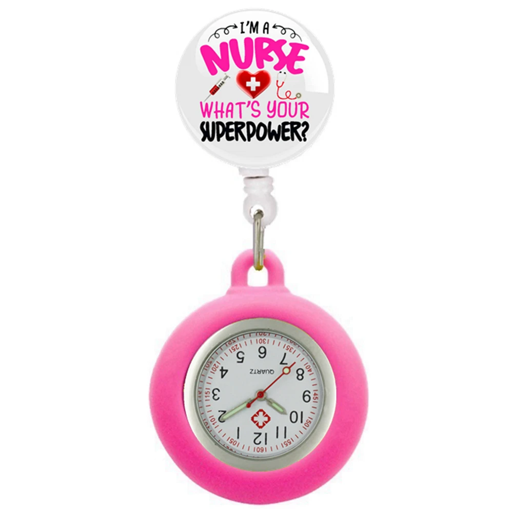 Retractable Cabochons Badge Reel Clip Nursing Care Hospital Medicine Health Love Heart Nurse Doctor Hang Pocket Watches Clock