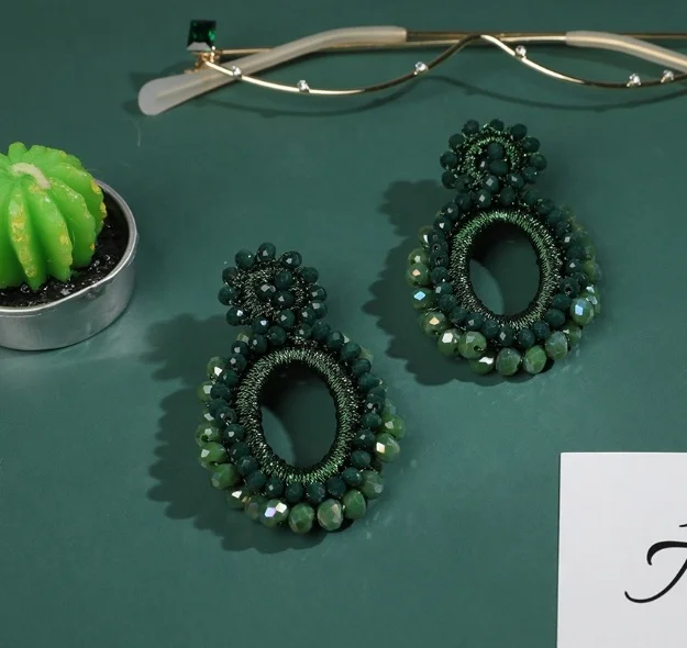 Wholesale New Bohemian Earrings Hoop Earrings Crystal Faceted Beads Handmade Long Earrings