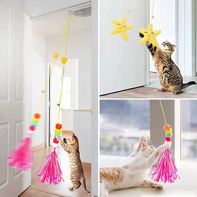 Hanging Retractable Cat Teaser Toy Hanging Door Cat Toys for Indoor Cats