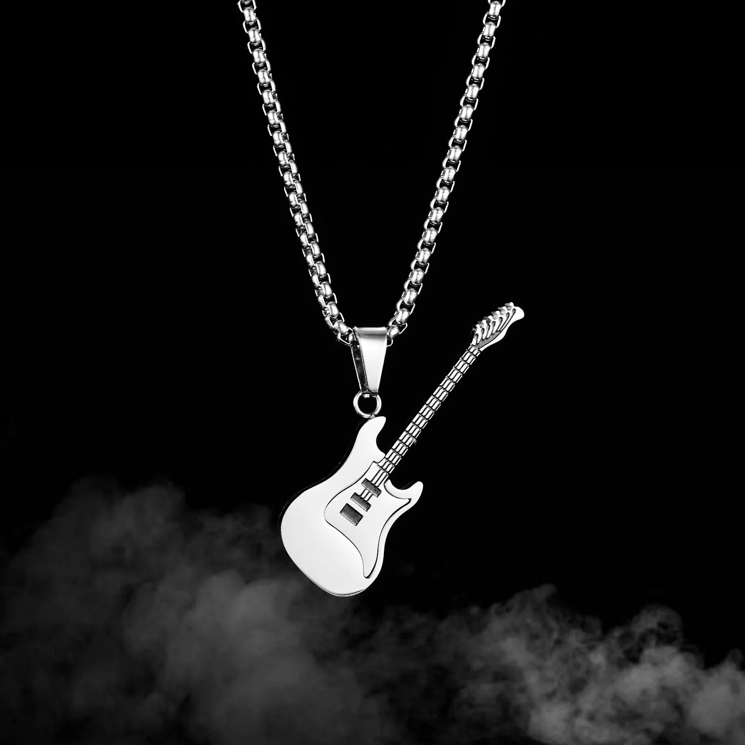 New Fashion Unique Design Rock Music Instrument Gesture Necklace Charm Stainless Steel Guitar Pendant