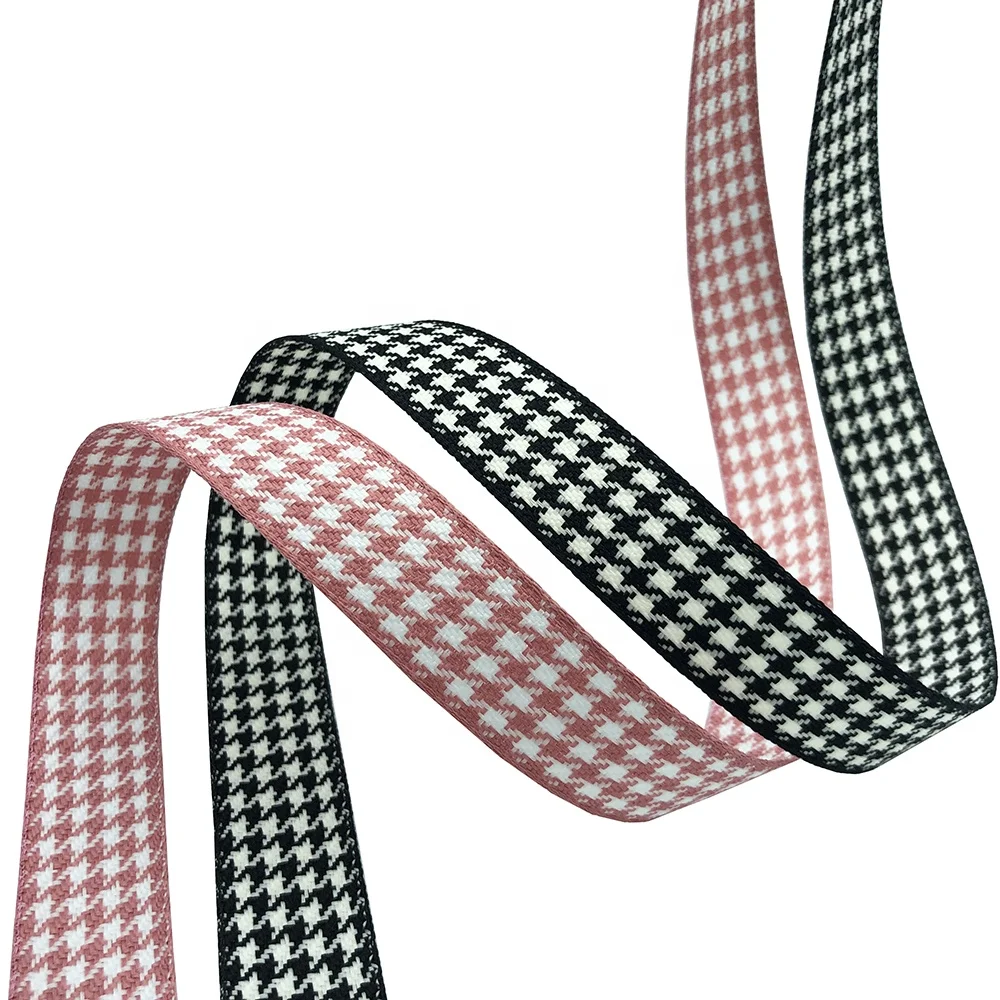 Custom colors Houndstooth check fabric Webbing Double Sided Polyester dog tooth Jacquard Webbing