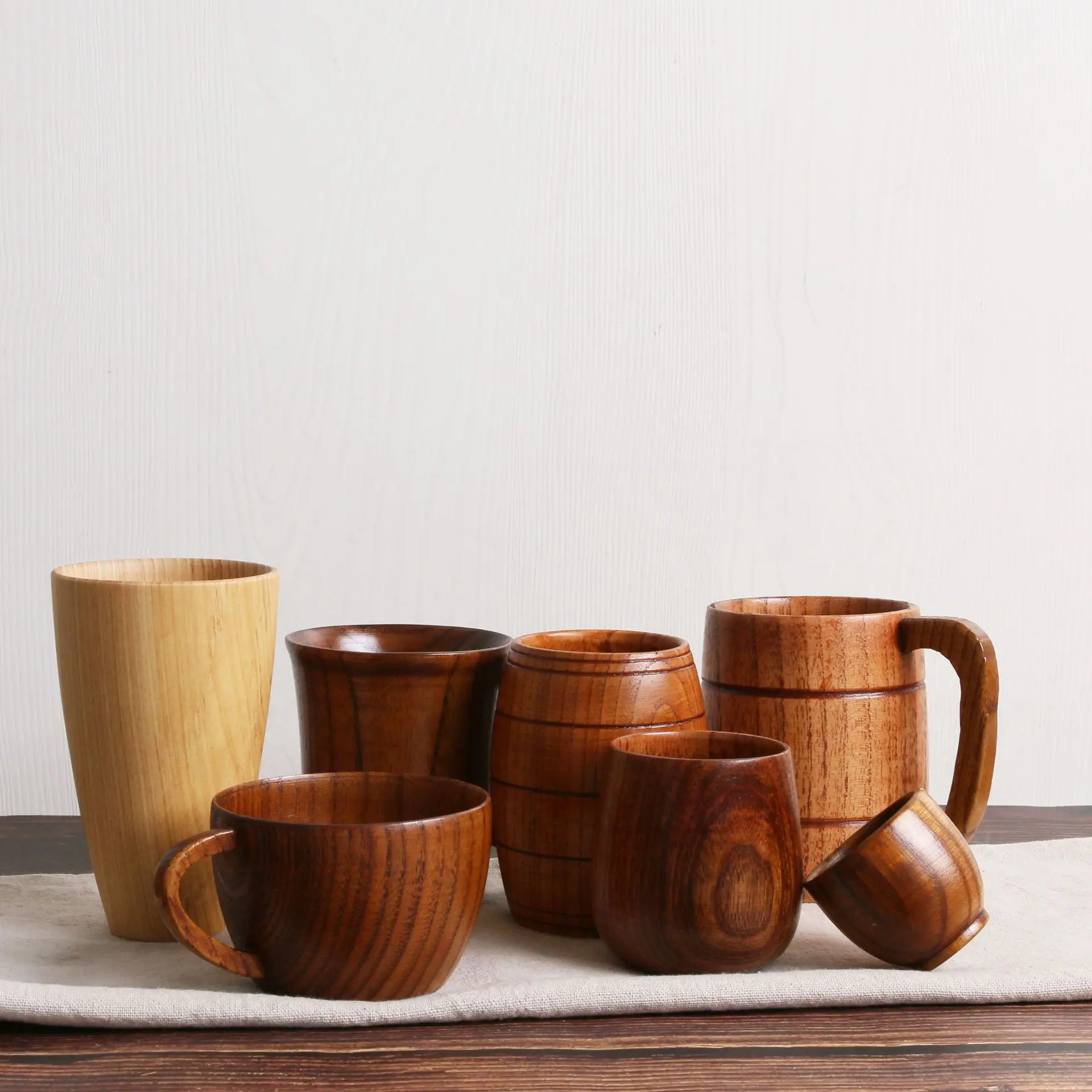 Factory direct can custom logo eco-friendly solid vintage jujube wood grain Big belly wooden coffee drinking tea cup