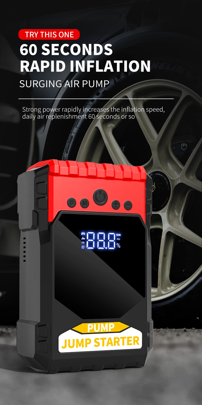 12 24 Volt Emergency Portable Jump Starter with Air Compressor 1000A Power Bank Tire Inflator Pump 12V Starting Device Car Boost