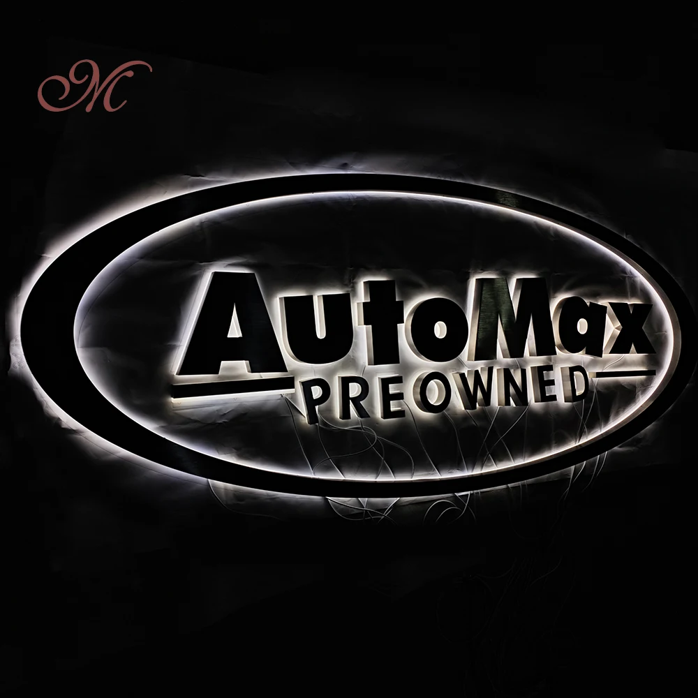 Custom White Backlit Brushed Stainless Steel Metal Letters for Company Shop Mall Signage and Advertising Channel Letters