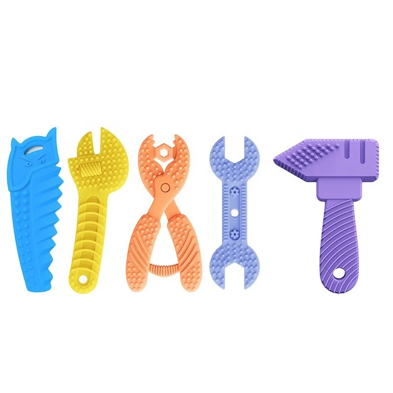Eco Friendly Food Grade Baby Teether Tools Silicone Teether Set Boy Kid Chew Silicone Pendant Teethering Toys Baby Chew Toy