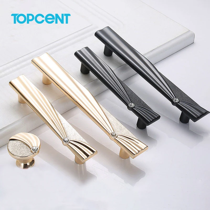 TOPCENT Crystal T Bar Pulls Aluminum Wardrobe Cabinet Knob Hardware Aluminum Drawer Handle