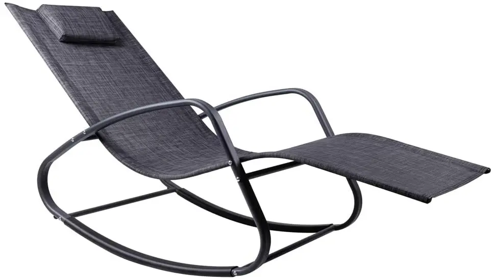 Poolside Outdoor Steel Tube Frame Sling Fabric Rocking Swing Lounger Sun Lounger