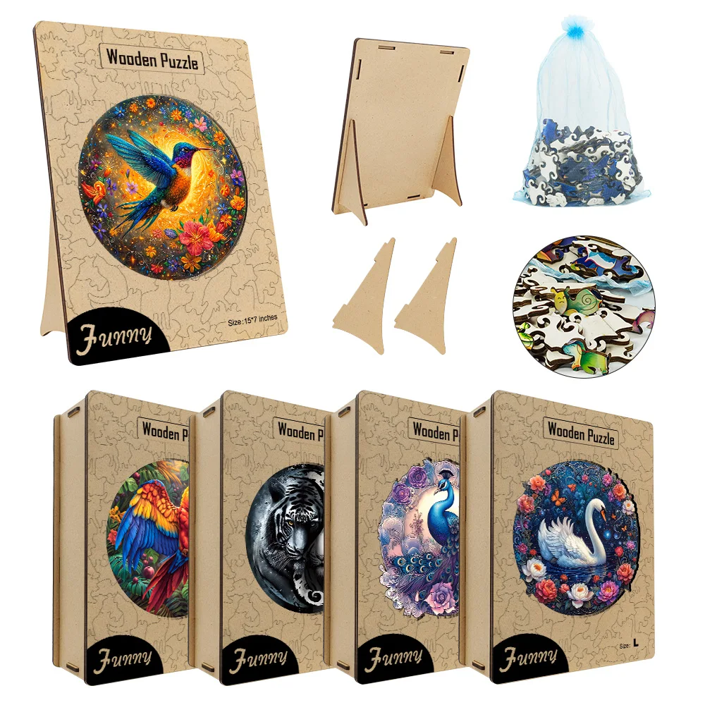 Hot Selling High Difficulty Hand-make Toy Animal Themes Wooden Puzzle Circular Shape Wooden Irregular Puzzle For Family