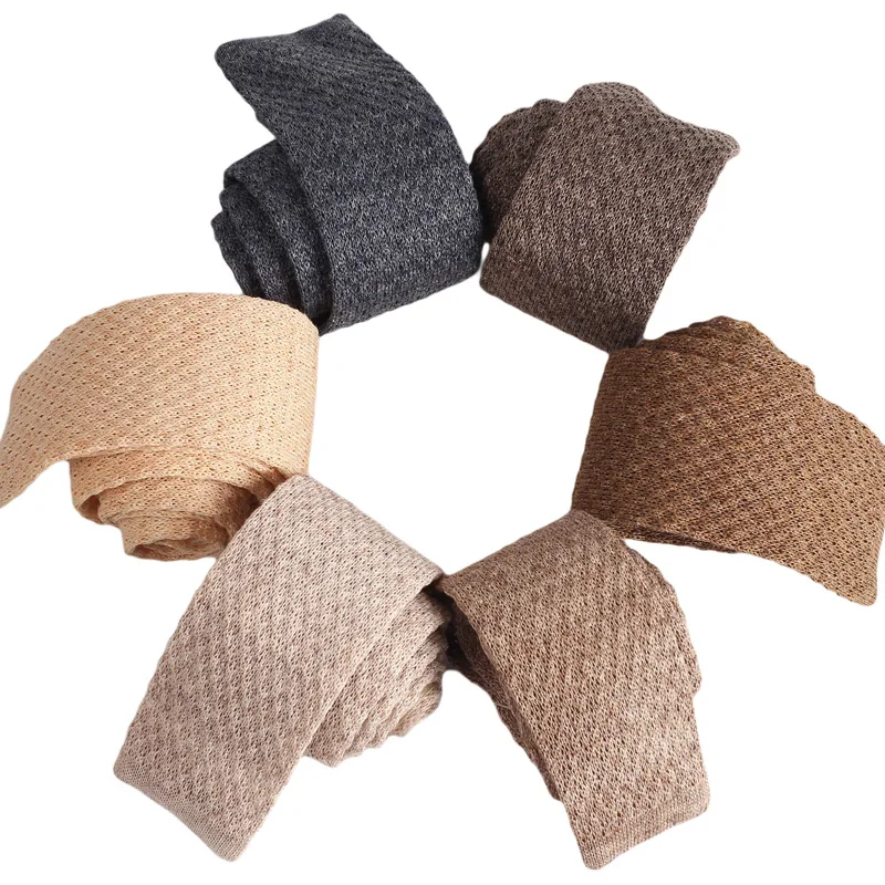 Linen Knitted Ties Fashion Skinny Narrow Slim Knitting  High Quality 100% Linen Neck Ties For Men