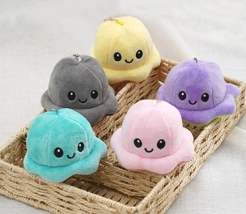 Cute Flip Face Small Octopus Schoolbag Reversible Doll Plush Toys Hanging Doll Bag Accessories Keychain Toys