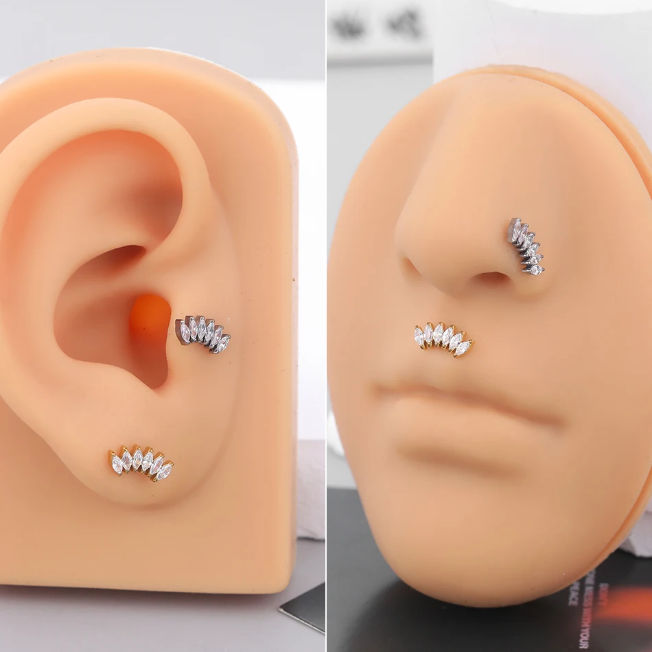 Wholesale Titanium Internal Thread 6 Horseeye Zircon Labret Monroe Lip Piercing Ear Cartilage Helix Tragus Piercing Earring Stud