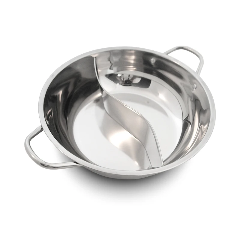 Chinese 304 Stainless Steel Cooking Pot Two-Flavor Hot Pot With Divider Soup & Stock Pot With Glass Lid