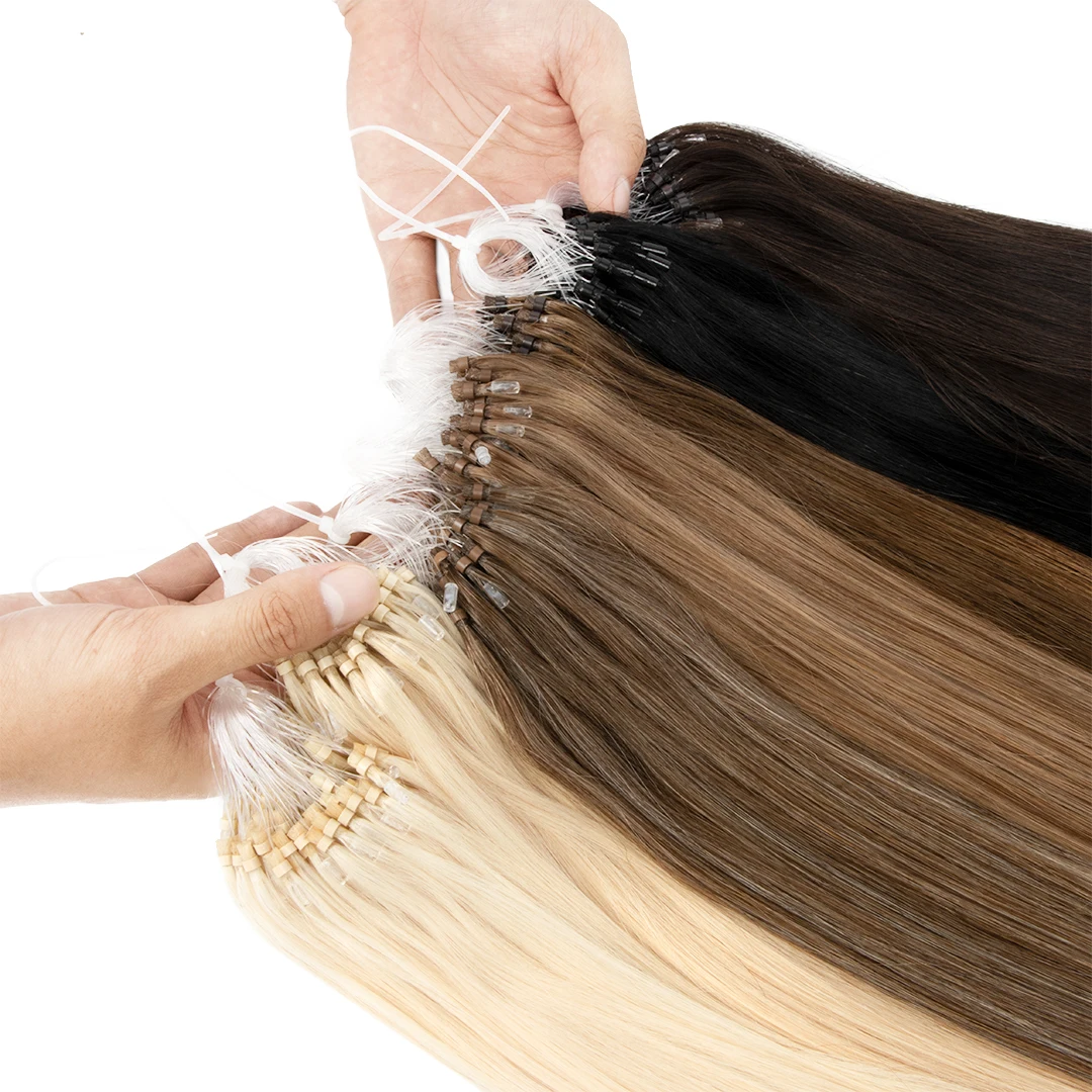 Wholesale high quality 12A grade Russian hair extension micro rings 100g for 100pcs cooper beads micro ring hair extensions loop