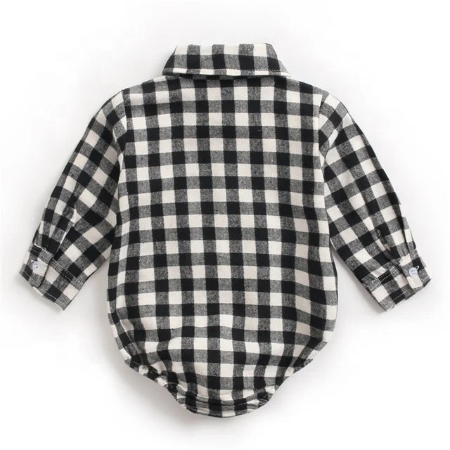 Autumn Spring Polo Collar Long Sleeves Baby Rompers Plaid One-Piece Bodysuit for Infant Boys 0-3 Months Clothes