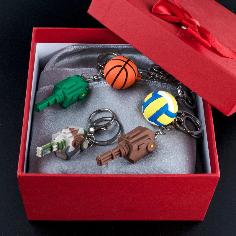 Factory Direct Wholesale Silicone Gatling Gun Key Ring PVC basketball 3D Key Chain Soft Rubber Sports Keychain