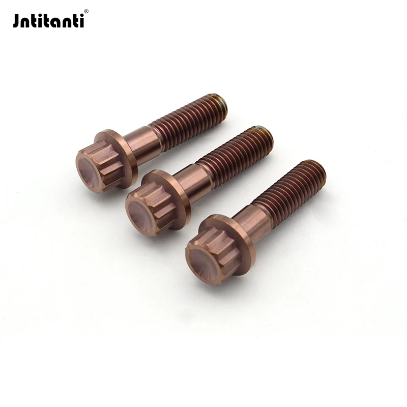 Jntitanti  Custom Many Color OPtional M8*32mm M8*24mm Split Rim Wheel Hub Gr.5 Ti-6Al-4V 12 Point Flange Bolt with Flange Nut