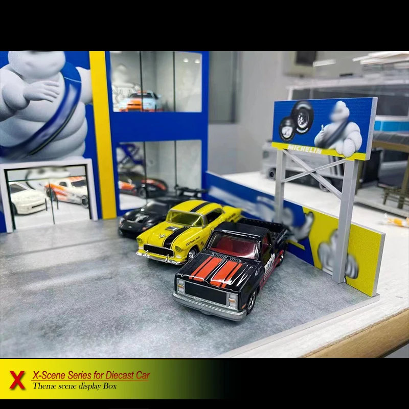 1/64 Scale Simulation Car Model Garage Street View Scene Space Ornaments Acrylic Display Box