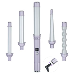 Interchangeable heating barrel hair curler set,  curling wand with patent detachable power cord