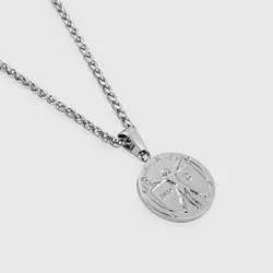 Stainless Steel Gold Jewelry Carved Zwilling Vitruvian Danity Golden Ratio Coin Jesus God Easter Necklace Pendant Men