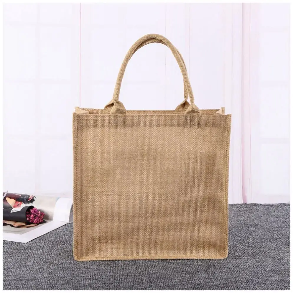 Custom Eco Friendly Laminated Jute Bag Burlap Reusable Grocery Bag Linen Hessian Shopping Tote Bags With Custom Printed Logo