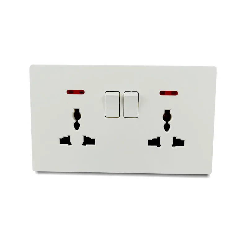 High-quality Double Panel Multi-function Safe 2 Position Socket with Switch Indicator Light household Hot Selling