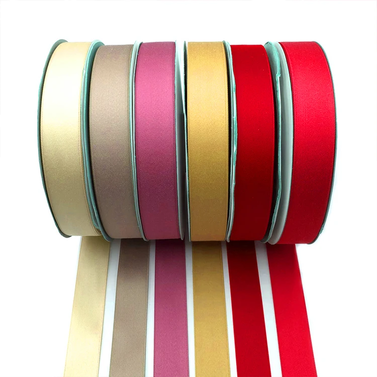 High Quality 100% Polyester Satin Ribbon Customizable Colorful Gift Ribbon Wholesale from China Roll Shape Logo Pattern Weddings