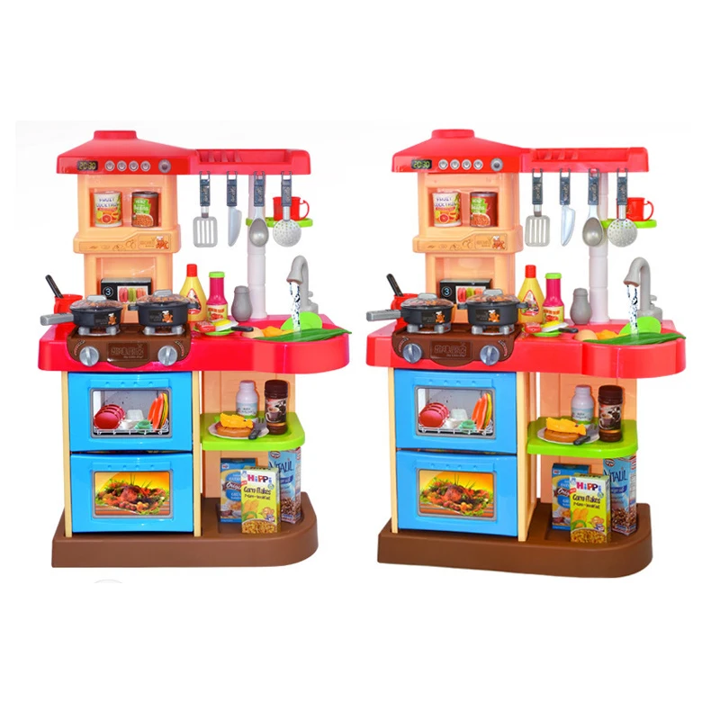 Gril Pretend Play Toys Mini AA Battery Needed Kids Kitchen Toy Sets Water Faucet LED and Sound Playset