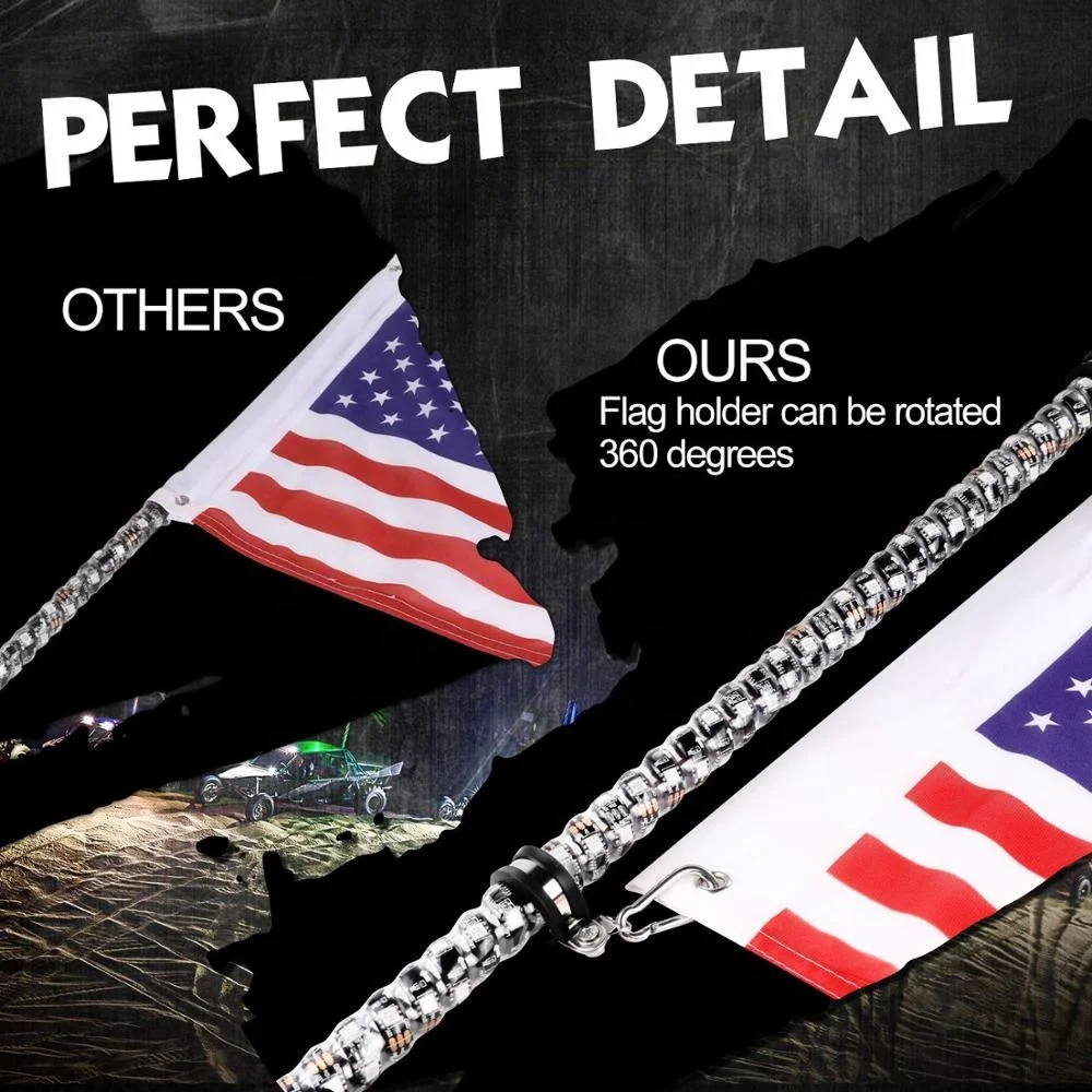 3FT 4FT 5FT Spiral LED Whip Antenna Flag Light Dream Chasing Color By Remote And APP Sync Control LED Whip For ATV UTV