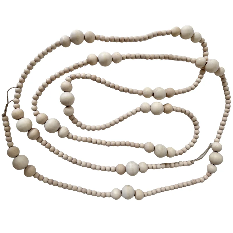 9-Foot Long Vintage Style Wooden Bead Garland Elegant Christmas Tree Decor Shabby Chic Wall Signs Wedding Decor for Everyday Use