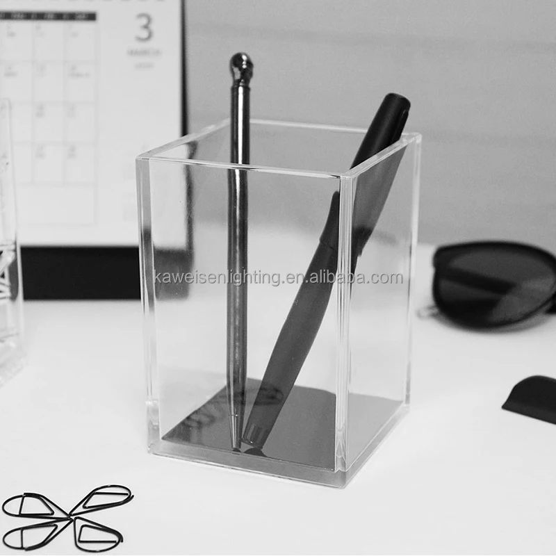 Stationery factory modern unique design clear acrylic black metal pen holder for sale desk organizer for collecting pen pencils