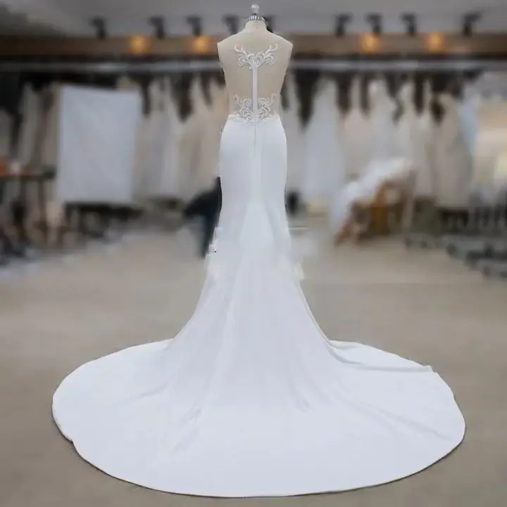 New style wedding dress lace short sleeve high waist 3D three-dimensional flower bride wedding dress