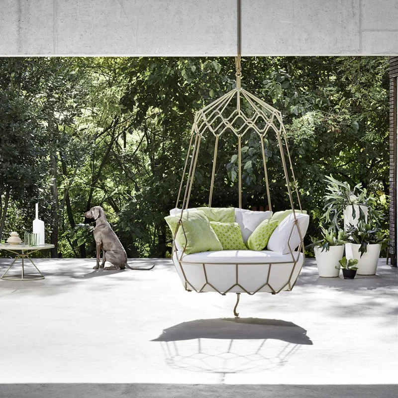 Outdoor metal chaise garden balcony rattan lounge hanging egg chair patio swing chair