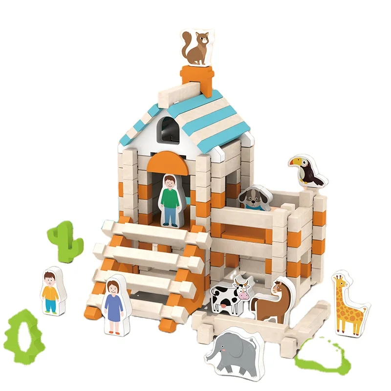 2024 Hot Sale Mortise DIY Tenon Building Block Sets Wood House Puzzles Cube Game Montessori Educational Toys For Kids Boys Girls