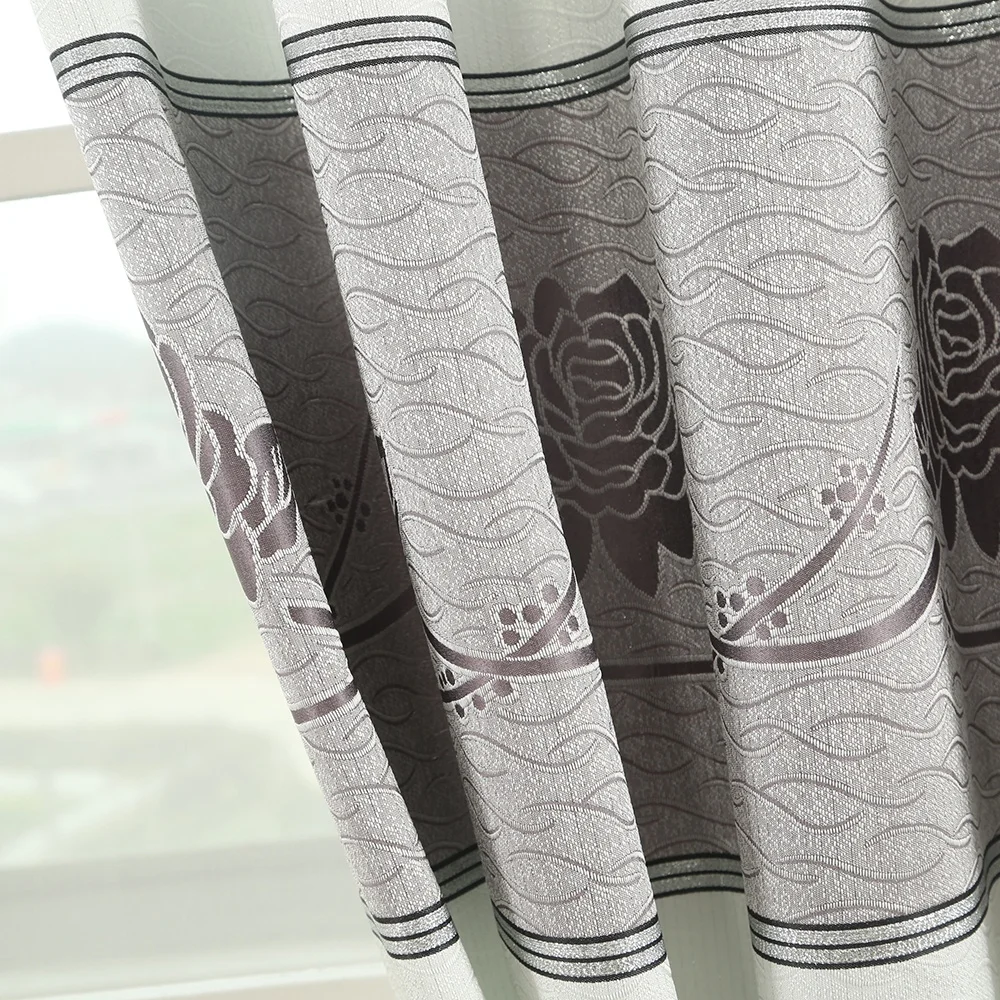 Rose Jacquard Curtain High Quality European and American Style Woven Gray Living Room Hotel Cafe 100% Polyester Jacquard Designs