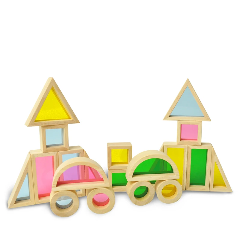 Kidpik Montessori Education 20pcs New Small-Sized Acrylic Rainbow Wooden Stacking Baby Block Toys Commonly Used in Kindergartens