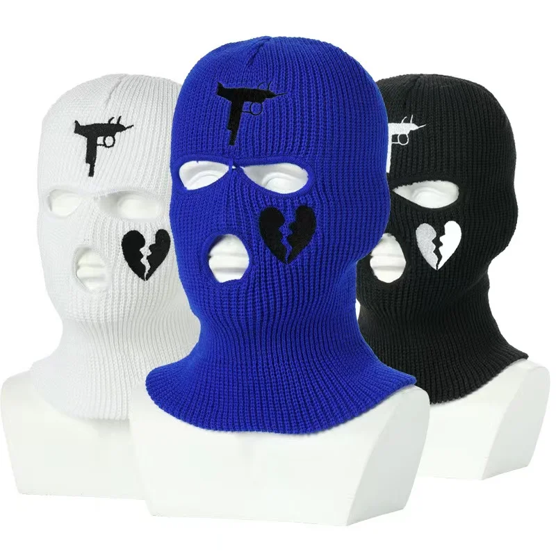 Custom Embroidered Knitted Cycling Balaclava 3 Hole Full Cover Face Cycling Ski Mask Winter Hat