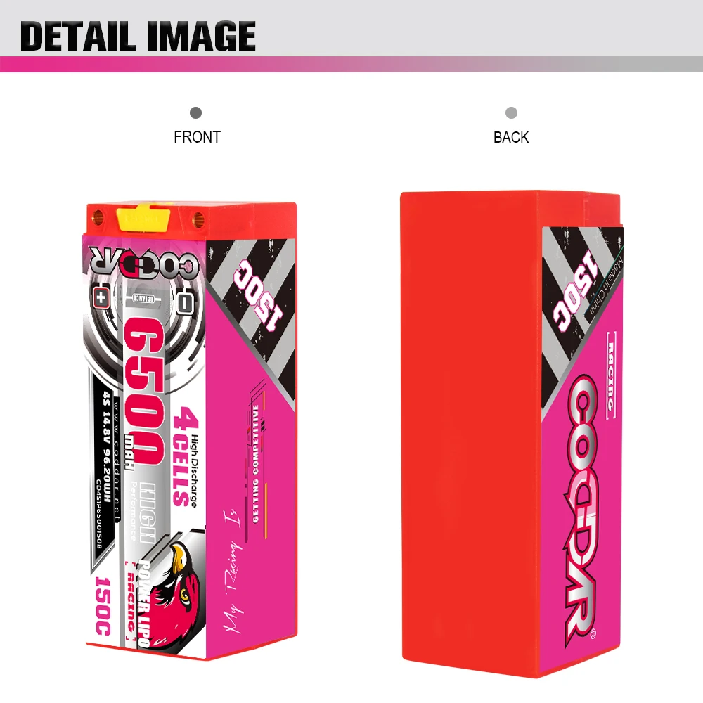 CODDAR 4S 6500MAH 14.8V 150C 5mm Bullet Hard Case RC LiPo Battery 1/10 1/8 Scale RC Car Boat Truggy