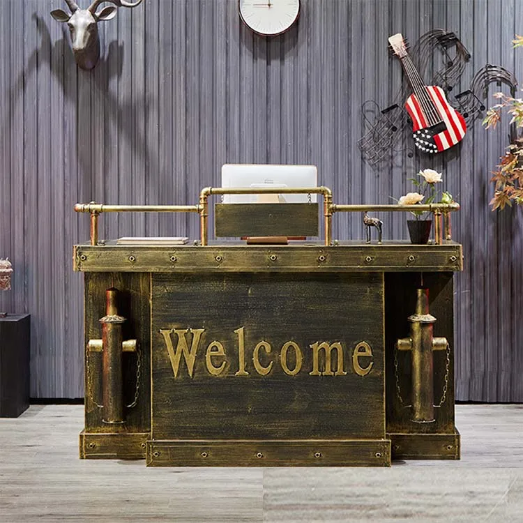 American industry retro old wrought iron cashier counter bar bar clothing store front desk Barbershop reception desk