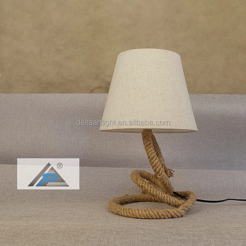 Rustic vintage retro style fabric shade rope body large table lamp with E27 lamp holder home decor
