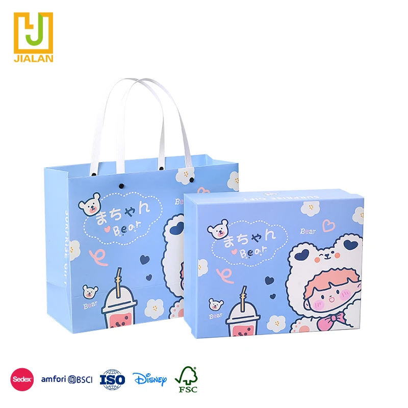 Direct Factory Price Blue pink cartoon pattern design with the same tote bag baby gift box set newborn