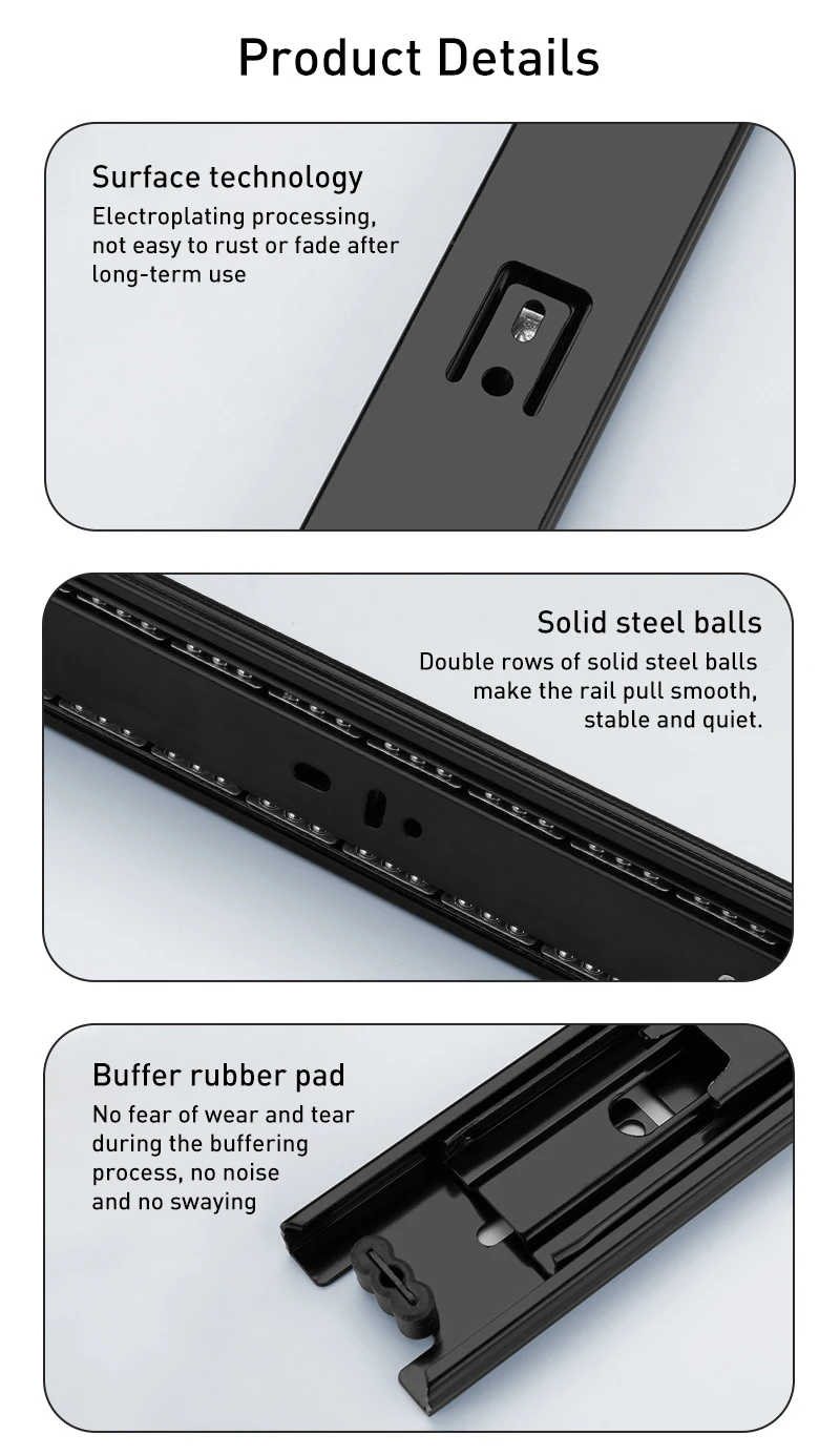 Stainless Steel 3 Fold Full Extension Small Ball Bearing Drawer Slides For Cabinet Accessories Drawer Slides